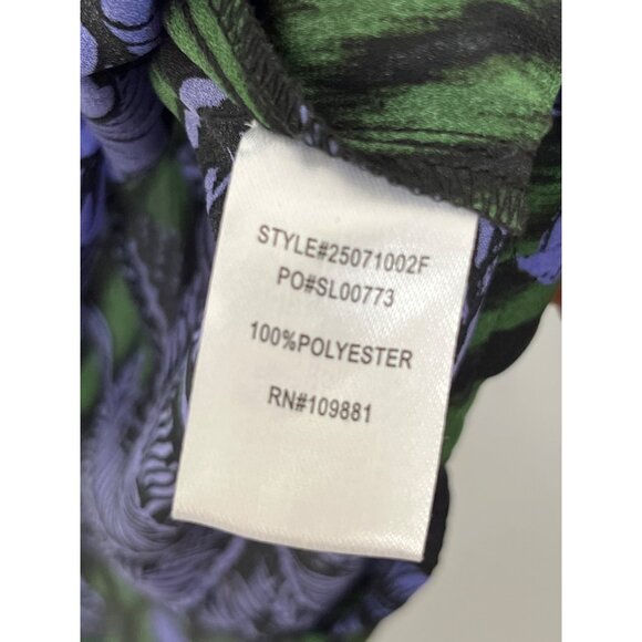 Sunny Leigh Purple Green Black Button Front Collared Floral Tunic Blouse Large - Picture 7 of 10